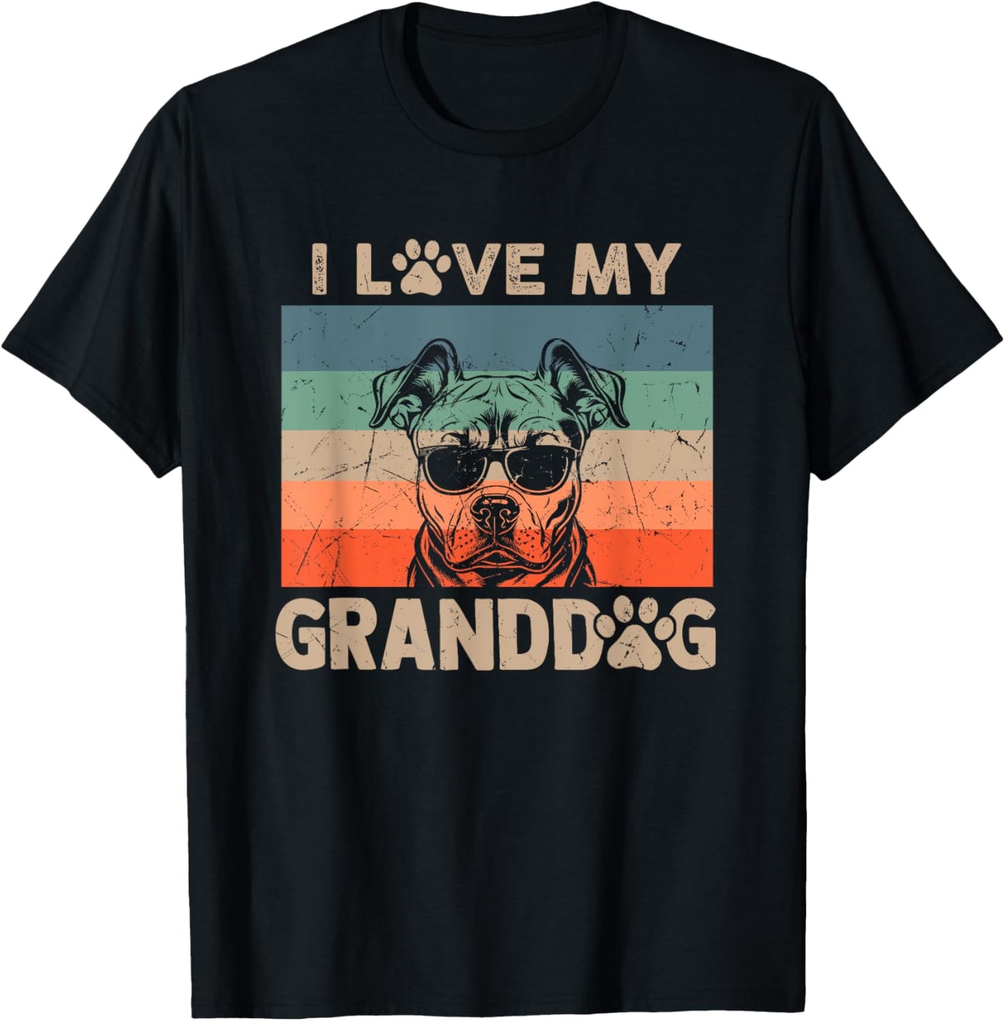 I Love My Granddog Pitbull Grandma Grandpa Dog Owner Dog Paw T-Shirt