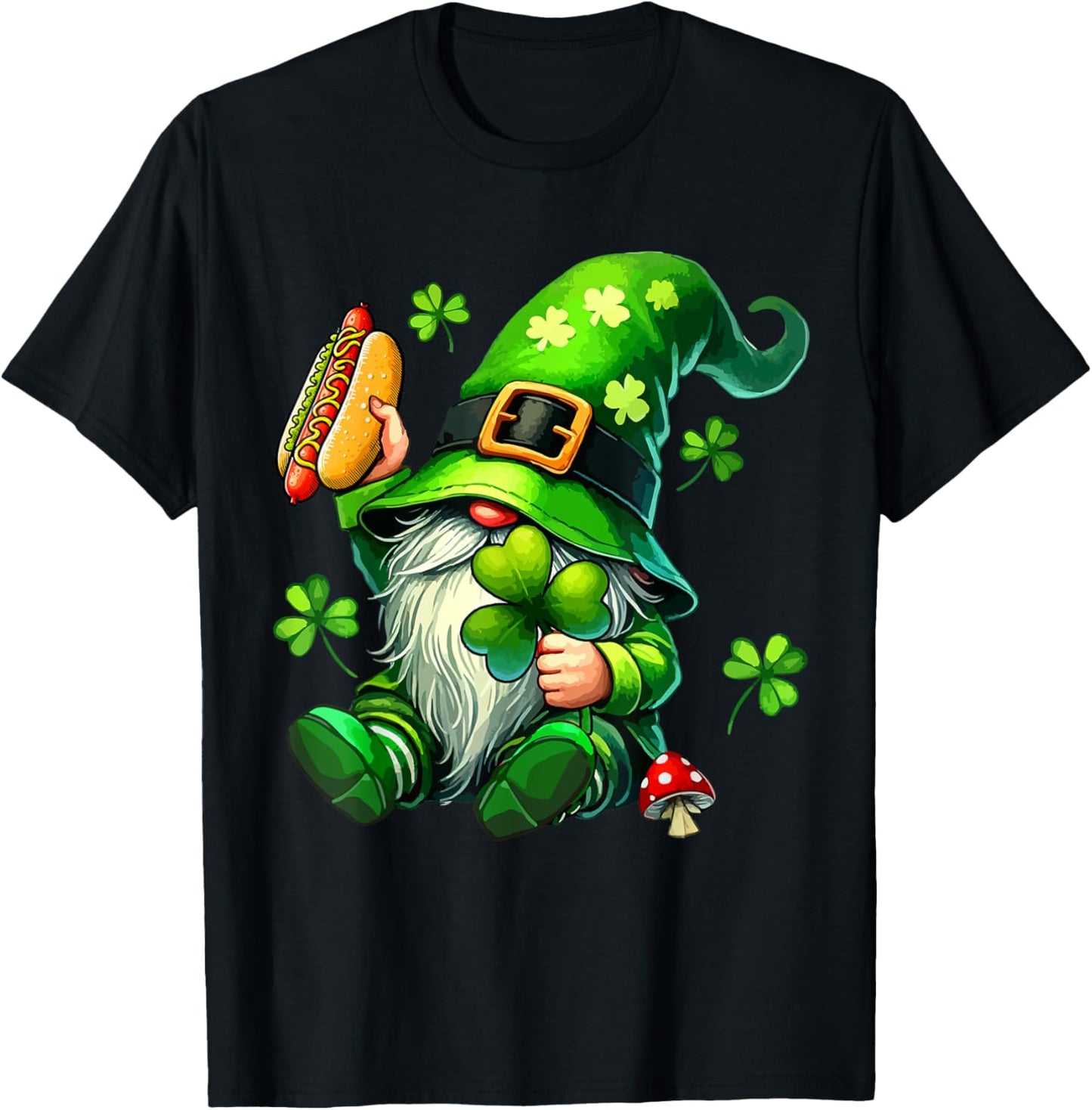 Gnome Eating Hot Dog St. Patrick's Day Food Lover Parties T-Shirt