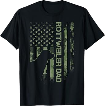 Vintage USA Camo Flag Proud Rottweiler Dad Rottie Silhouette T-Shirt