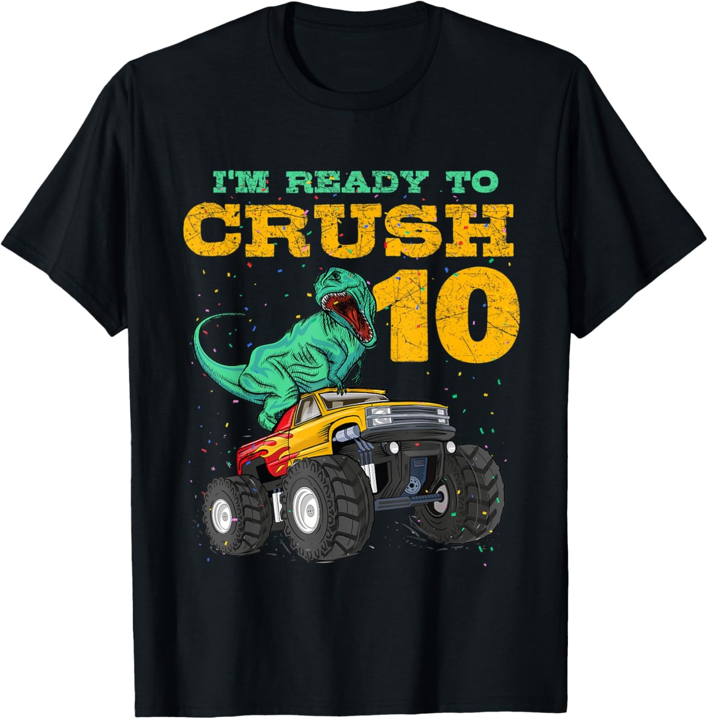10th Birthday Monster Truck Dino 10 Years Old Bday T-Shirt