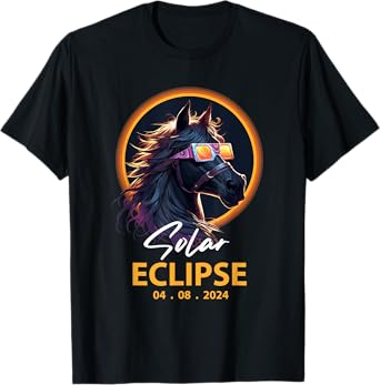 Total Solar Eclipse Horse Wearing Glasses Solar 2024 Eclipse T-Shirt