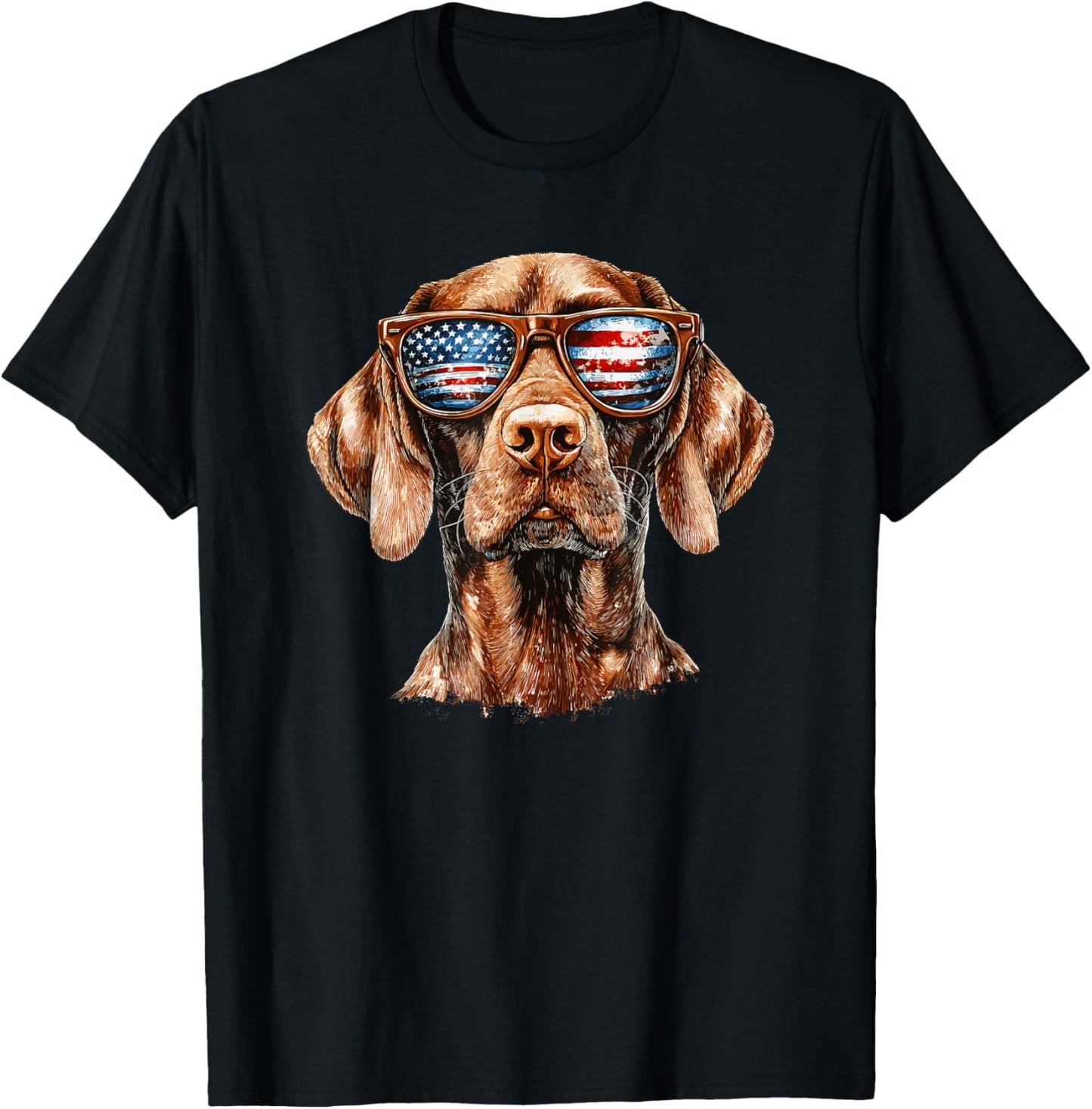 Patriotic Vizsla USA Flag Sunglasses Dog Lover 4th Of July T-Shirt