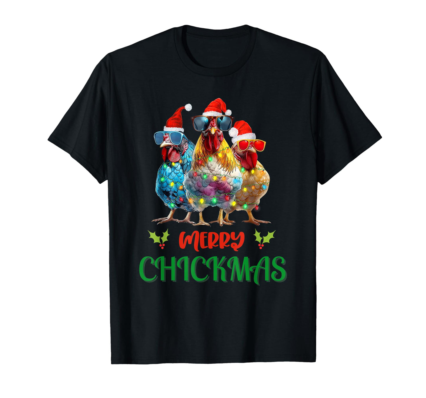 Merry Chickmas Ornament Lights Chicken Farmer Christmas T-Shirt
