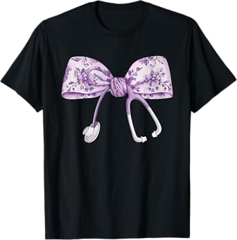 Cute Floral purple Coquette Bow Stethoscope Nurse Doctor T-Shirt