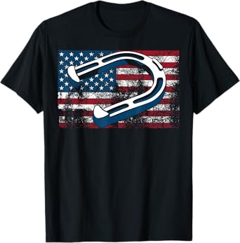 Cool Horseshoe Pitching USA Flag | Funny US Pitcher Fan Gift T-Shirt