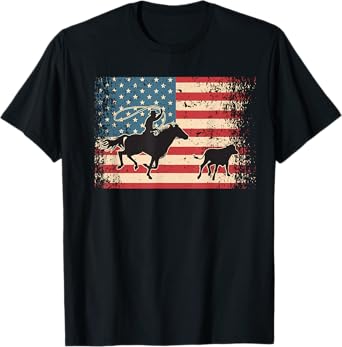 Roping Rodeo Western Horse American USA Flag | Rodeo Cowboy T-Shirt