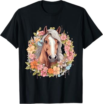 Horse Riding Horses with Flowers T-Shirt