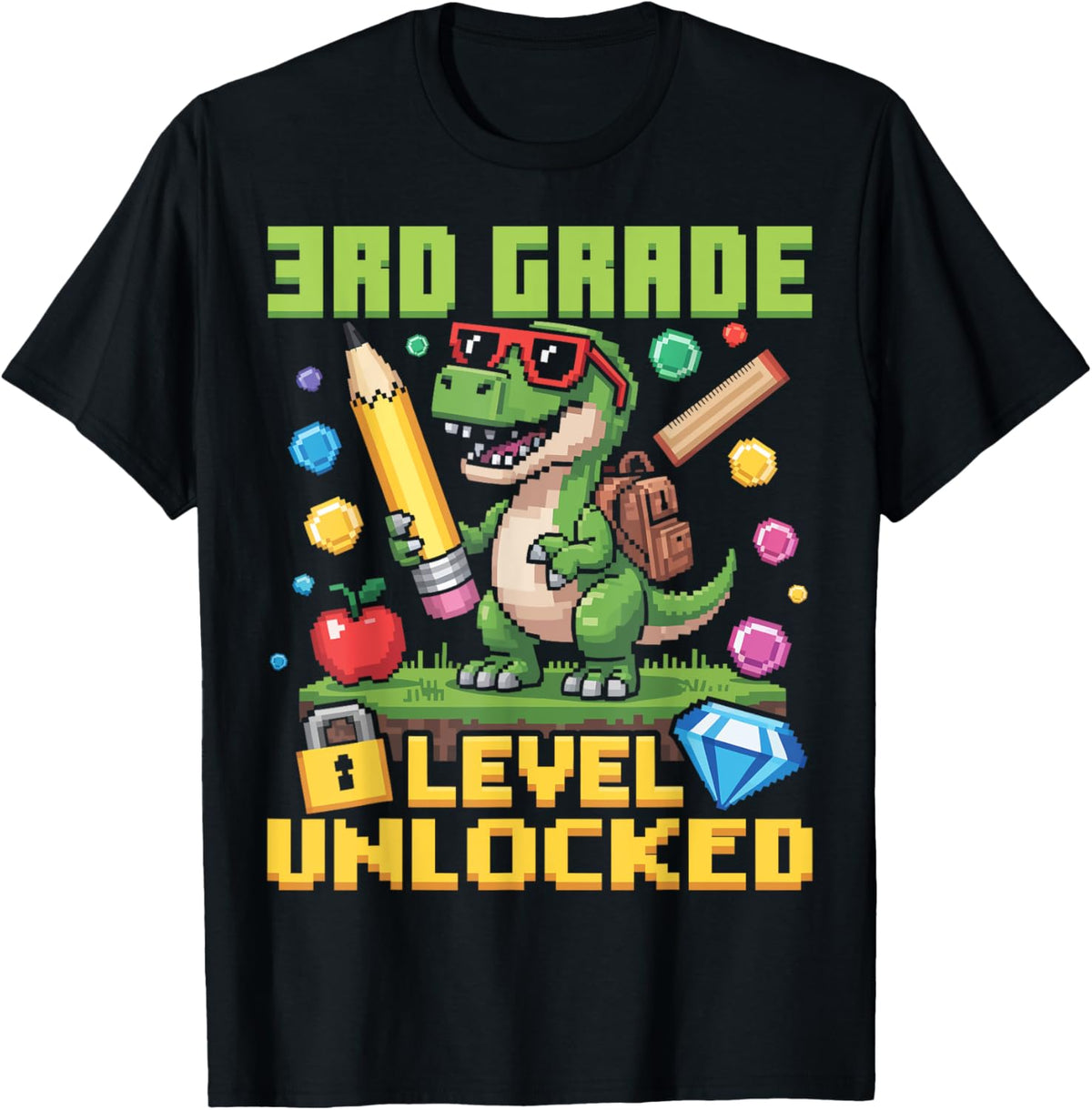 Level Unlocked 3rd Grade Dinosaur Back to School Gamer Boys T-Shirt