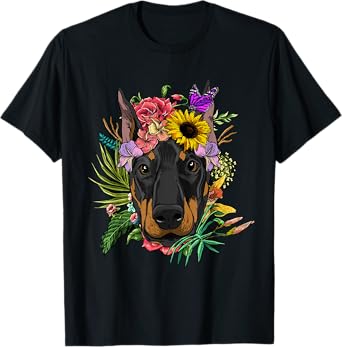 Doberman Shirt Floral Doberman Pinscher Dobie Pet Dog Lover T-Shirt