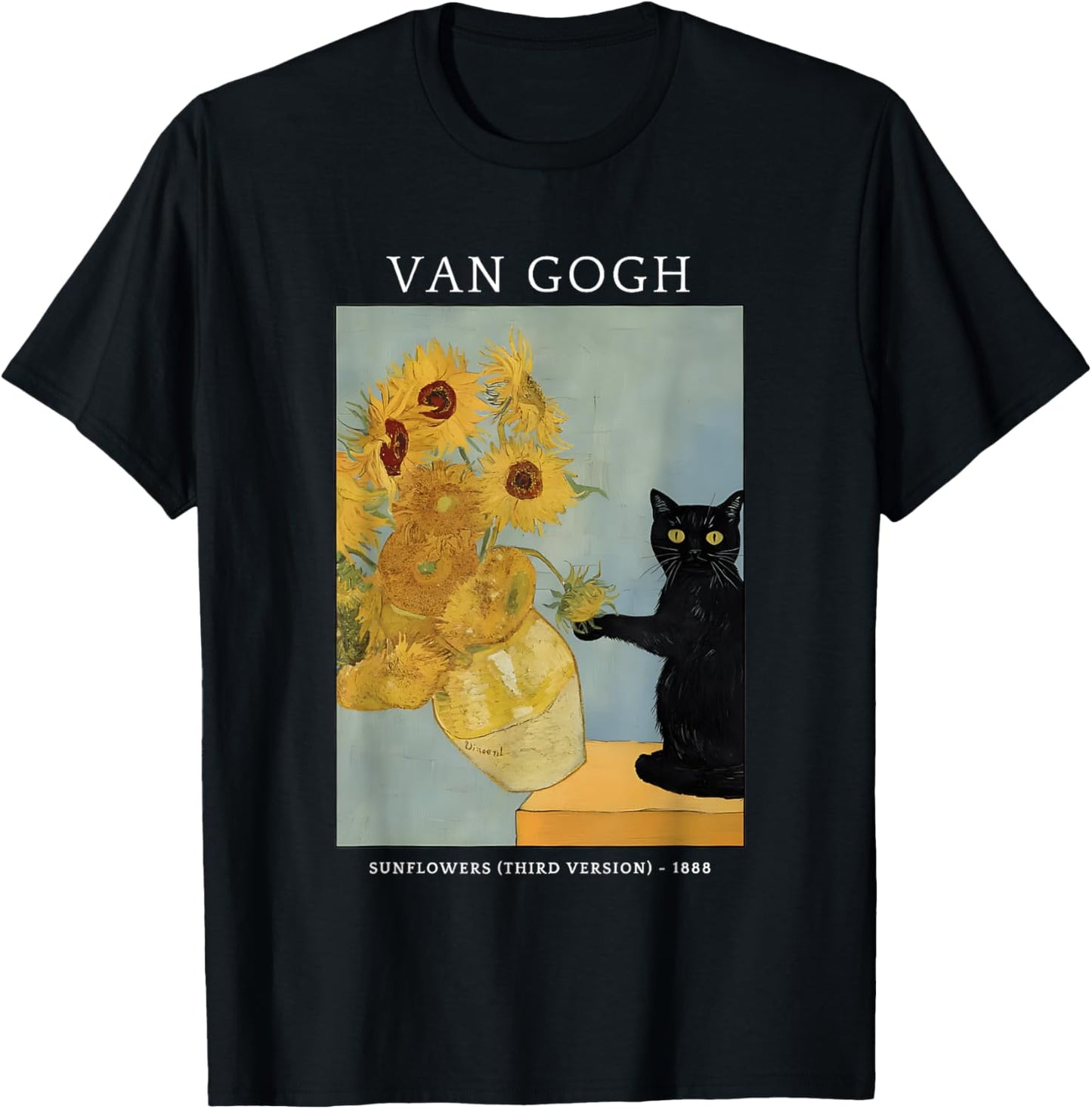 Funny Van Gogh Sunflowers Cat Meme Van Gogh Art Graphic T-Shirt