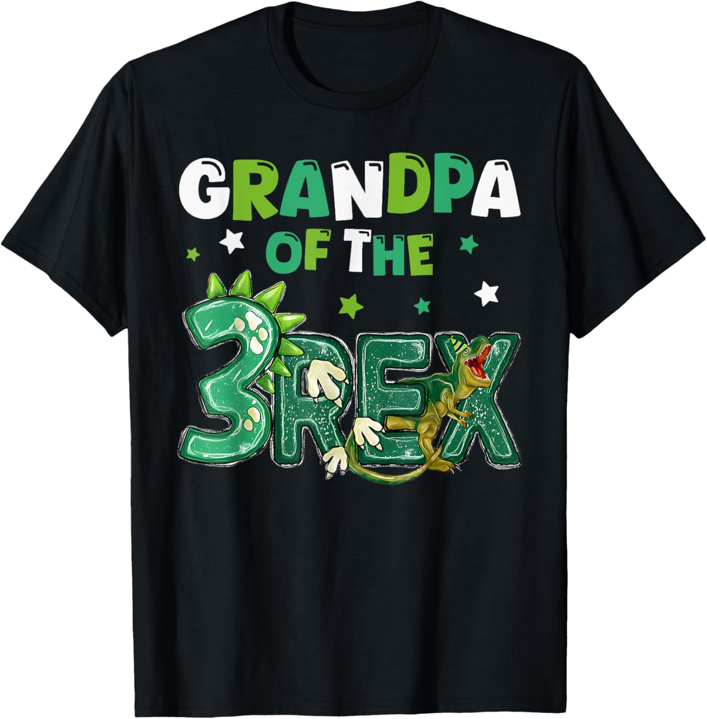 Grandpa of the Three Rex Birthday Dinosaur Family Matching T-Shirt