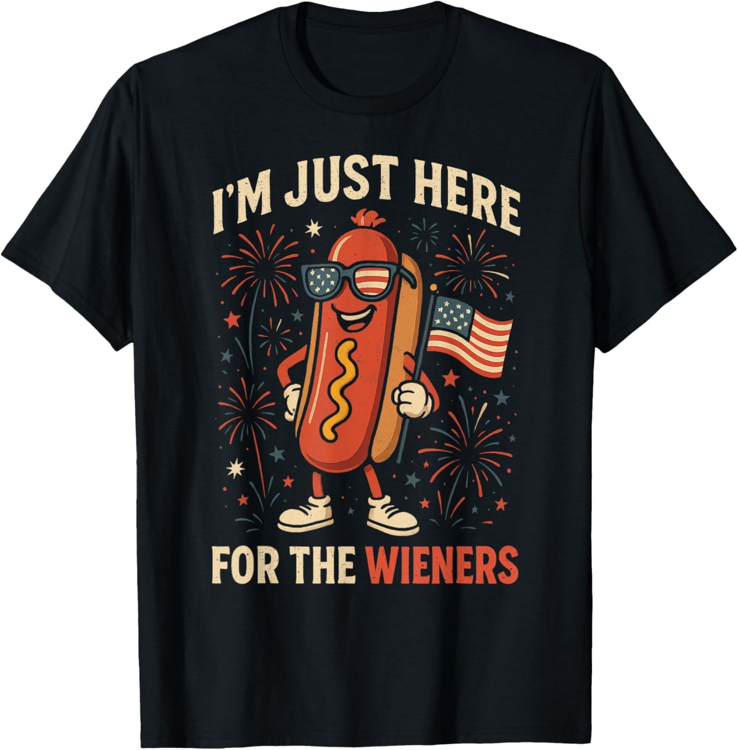 Vintage Hot Dog I'm Just Here For The Wieners 4TH of July T-Shirt