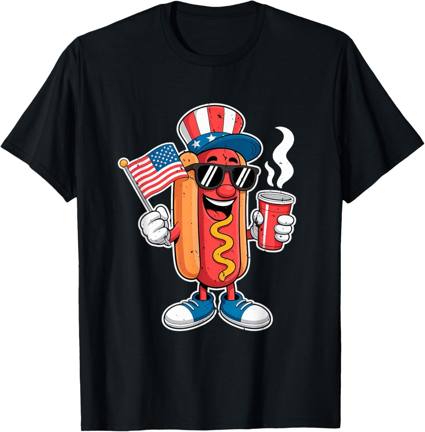 Funny Hot Dog Liberty Brew USA Flag Retro 4th of July T-Shirt