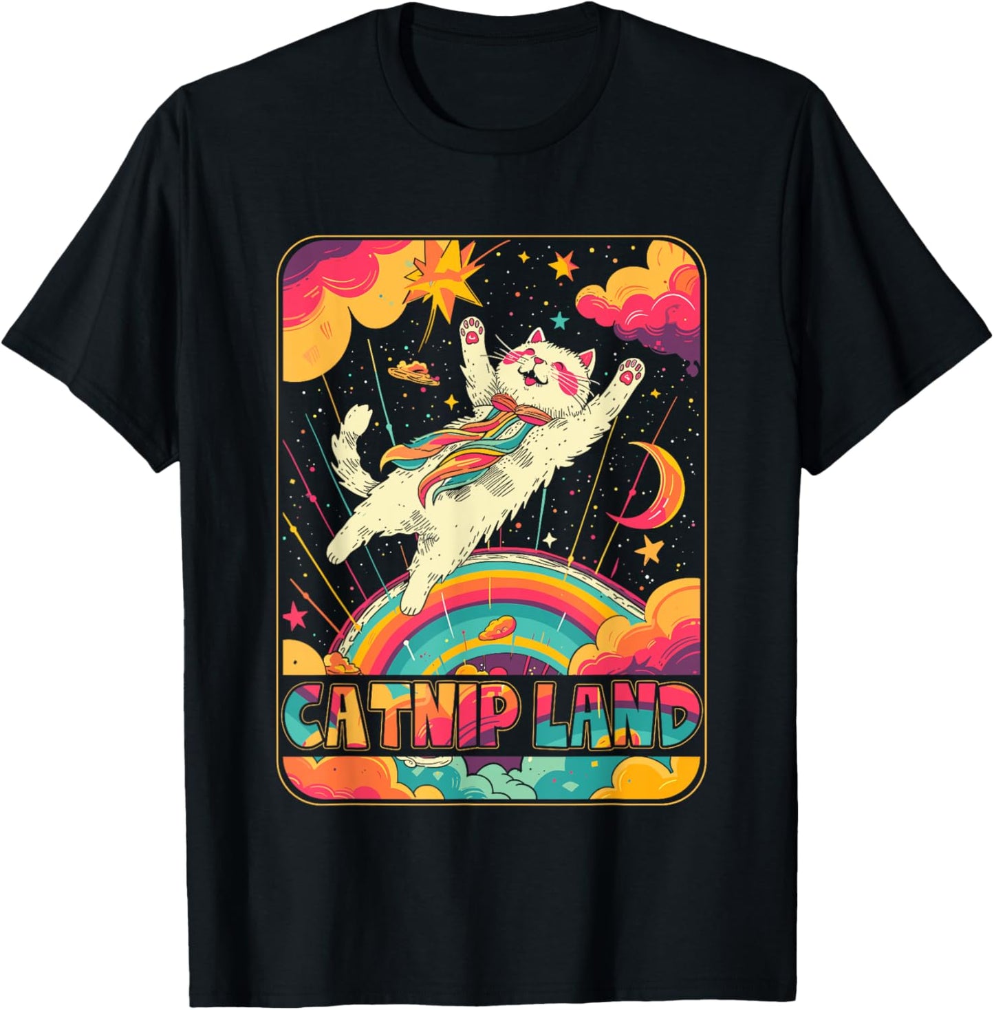 Cat Catnip Land 60s 70s Hippie Aesthetic Cat Lover Women Men T-Shirt