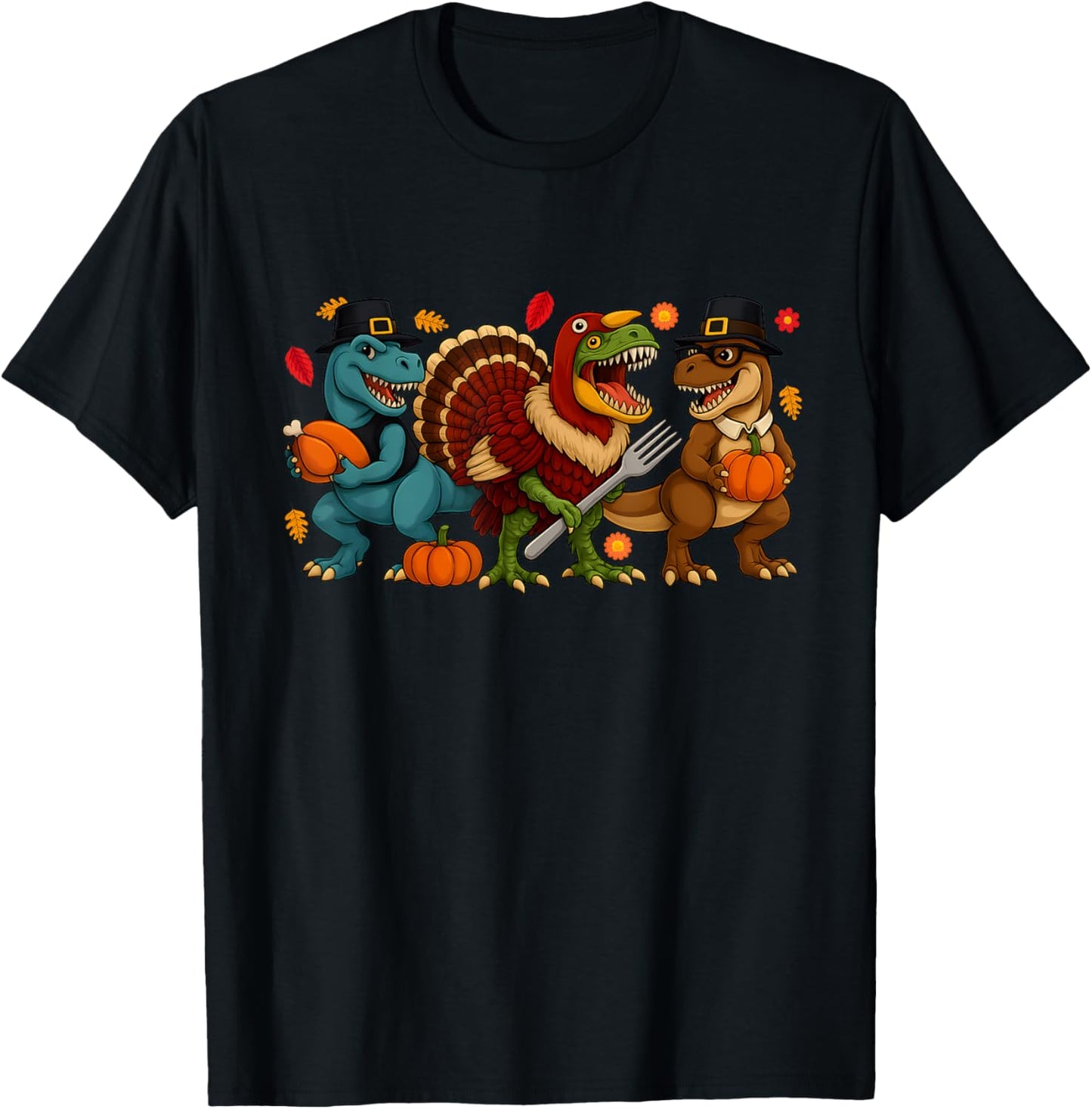 Funny Thanksgiving Dinosaur Turkey Costume T-Rex Pilgrim Boy T-Shirt