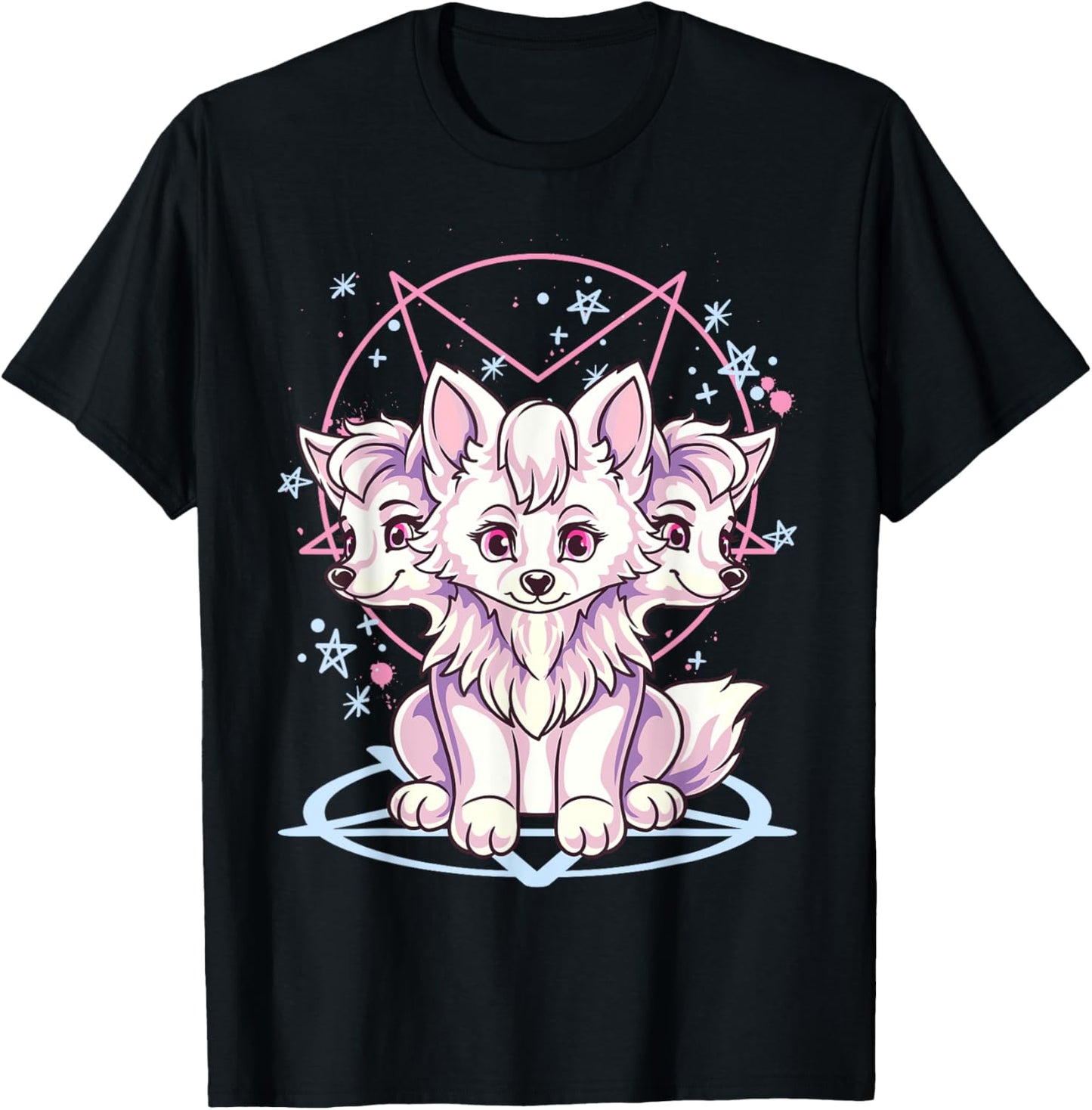 Cute Kawaii Creepy Pastel Goth 3 Headed Cerberus Dog Anime T-Shirt