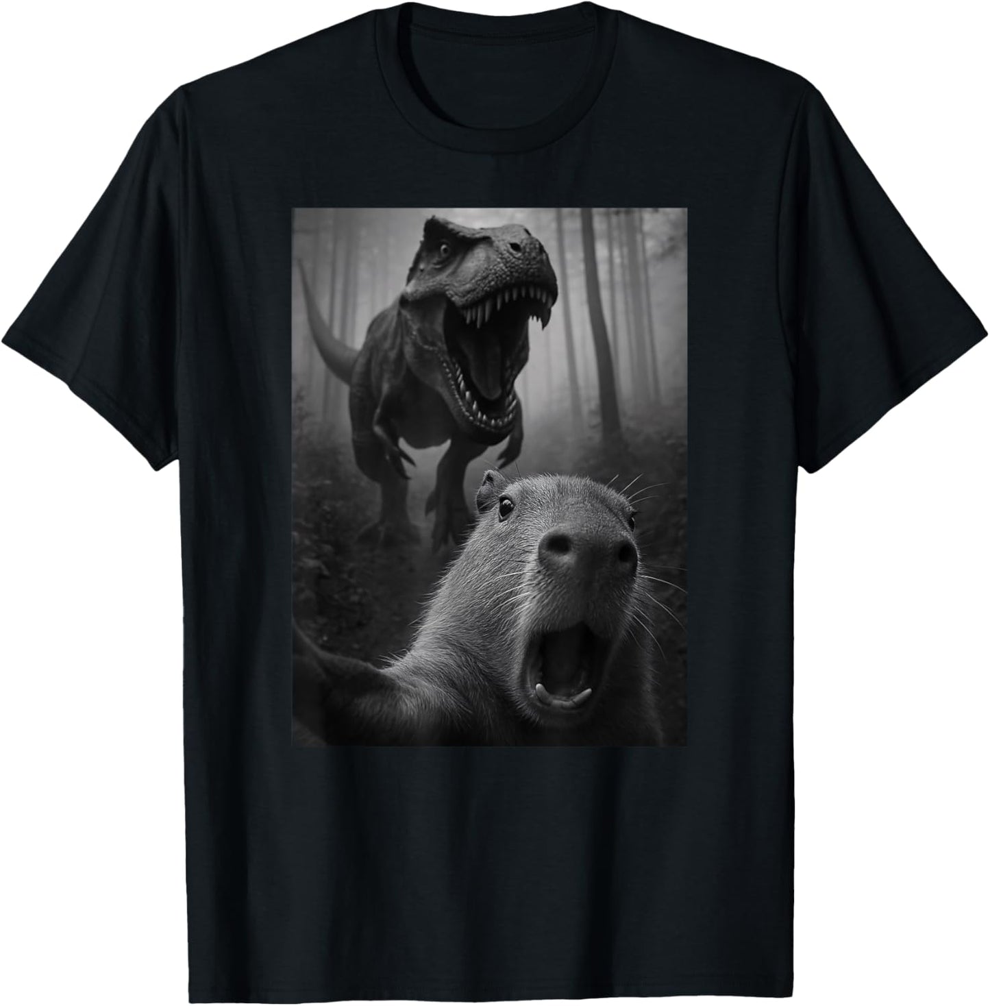 Funny Capybara Dinosaur Trex Selfie Animal Lover Boys Girls T-Shirt