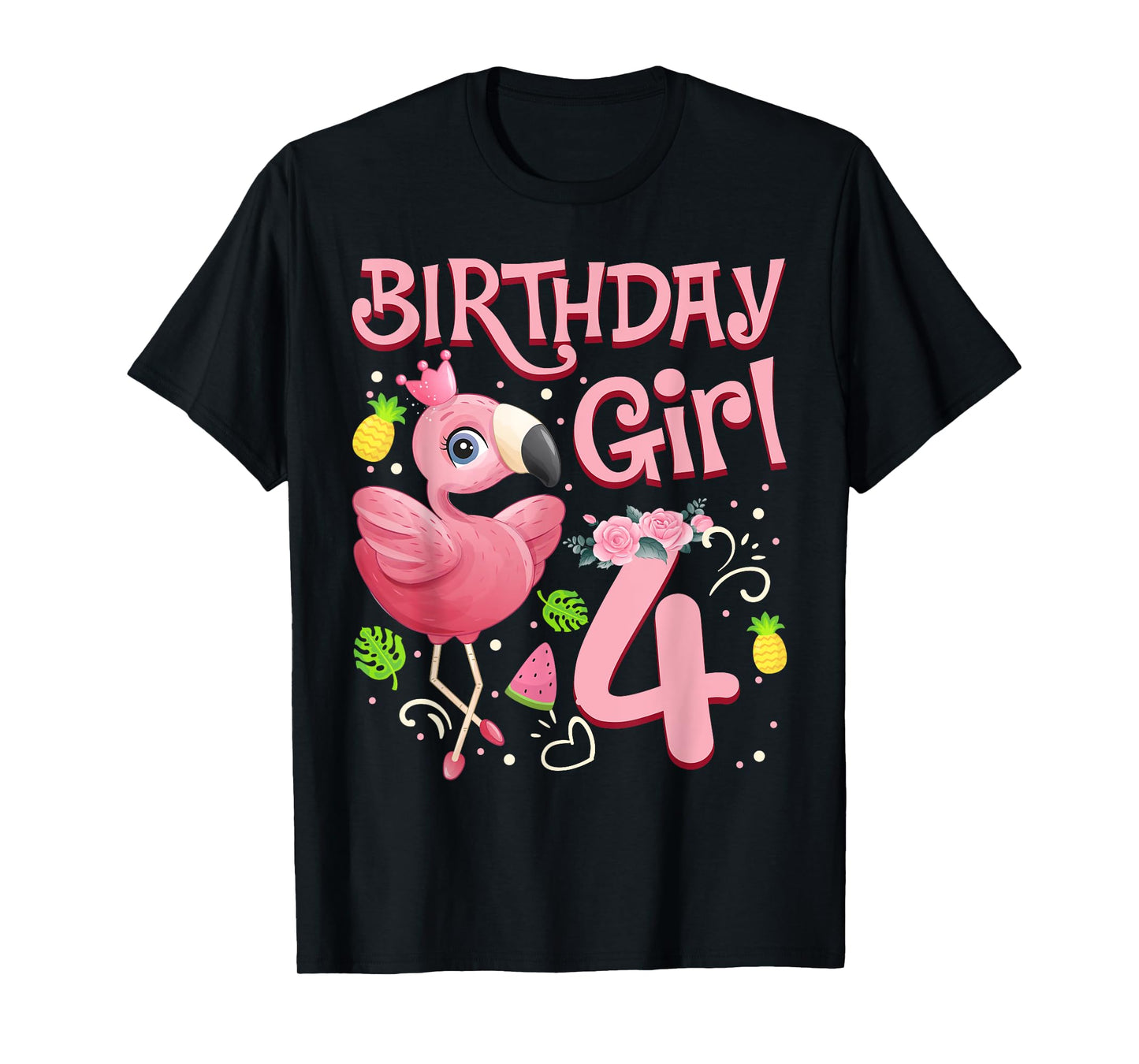 4th Birthday Girls Flamingo 4 Years Old Tropical Flamingo T-Shirt