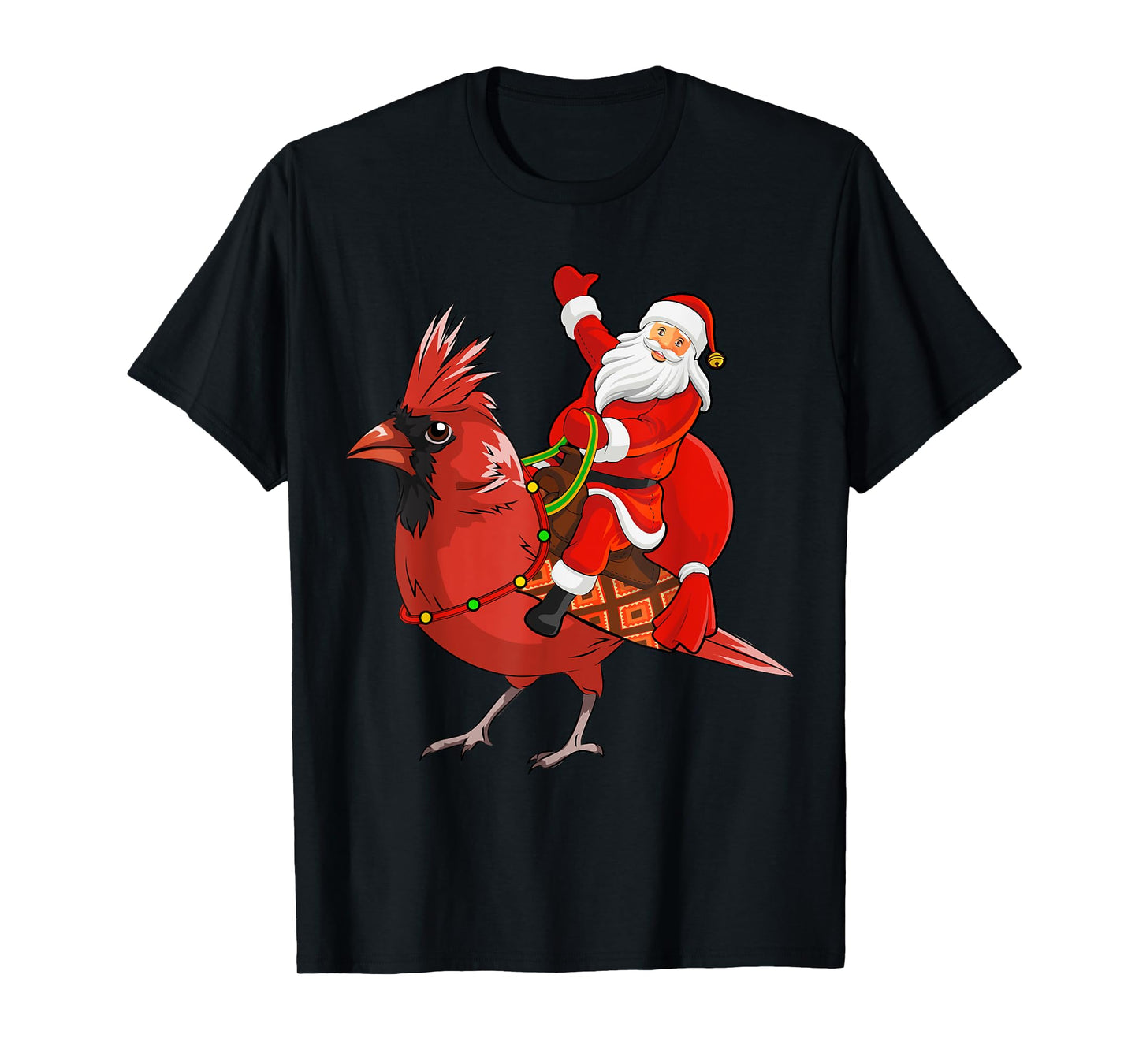 Xmas Matching Funny Santa Riding Northern Cardinal Christmas T-Shirt