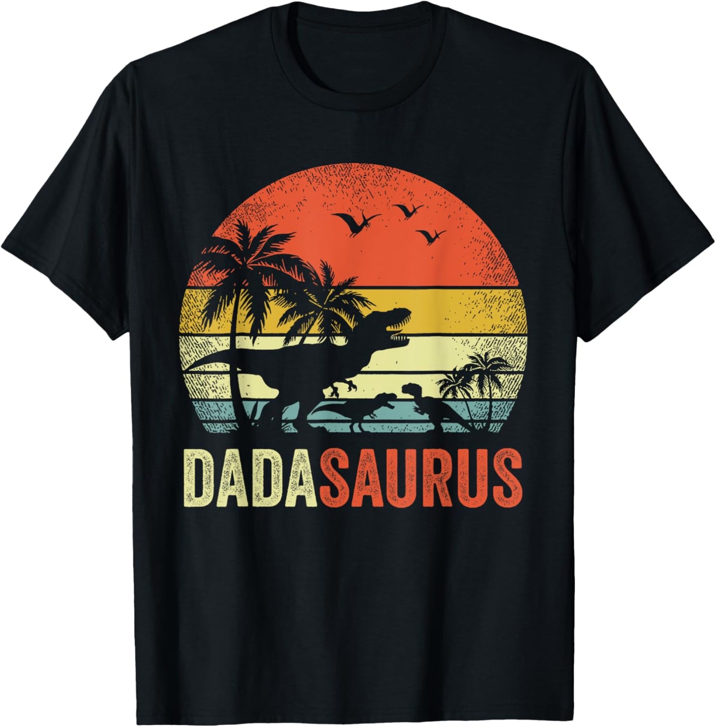 Retro Vintage Dadasaurus 2 Two kids T Rex Daddy T-Shirt