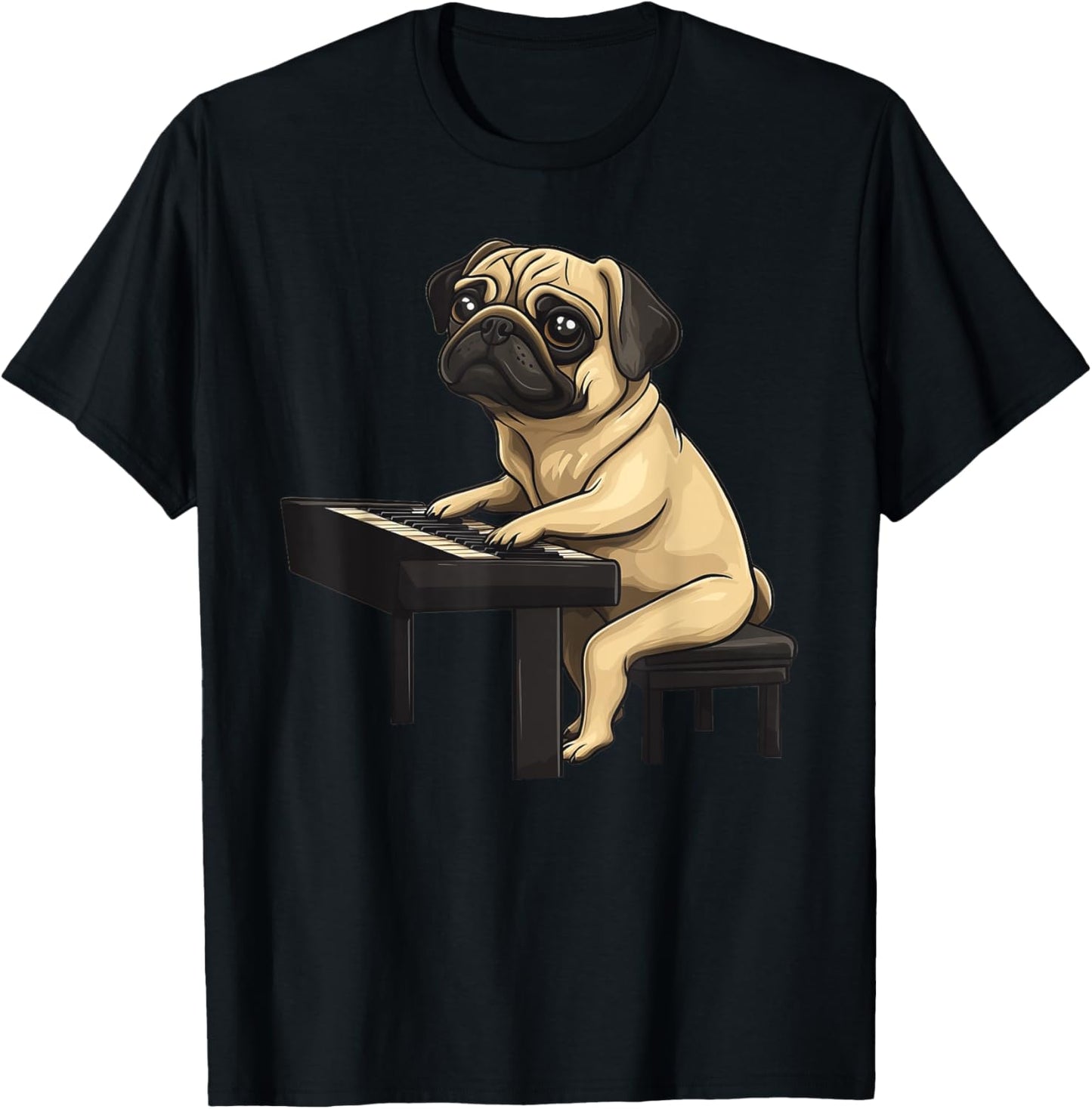 Cute Dog Pug Playing Piano Musician Music T-Shirt