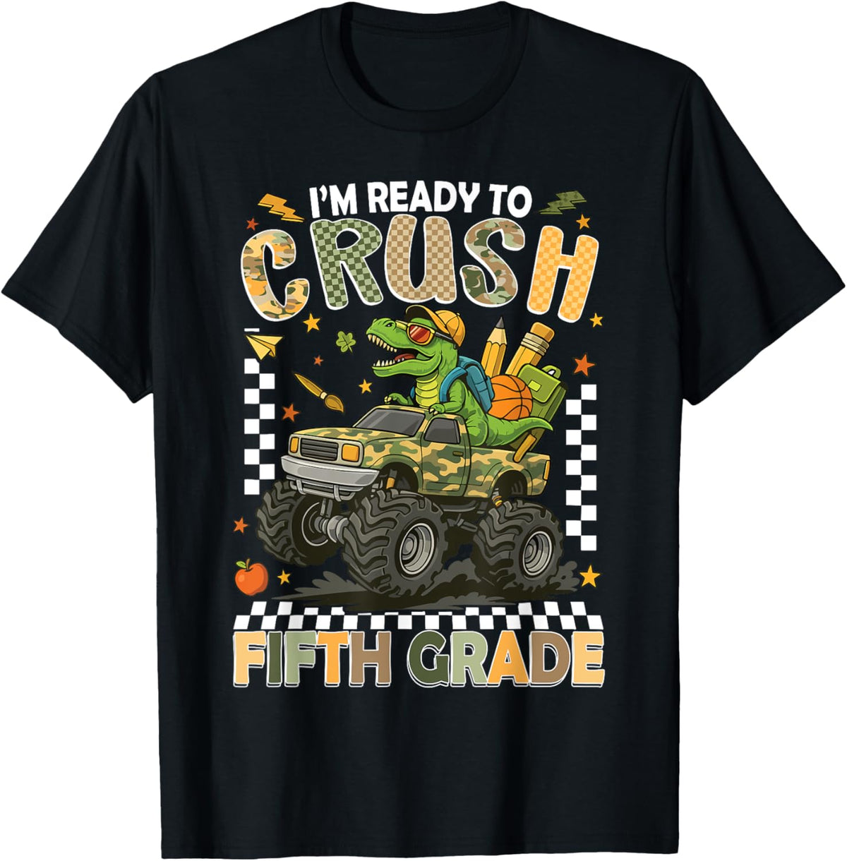 I'm Ready To Crush Fifth Grade Monster Truck Dinosaur Boys T-Shirt
