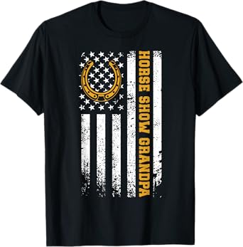 Horse Show Grandpa Equestrian Grandfather US Flag T-Shirt