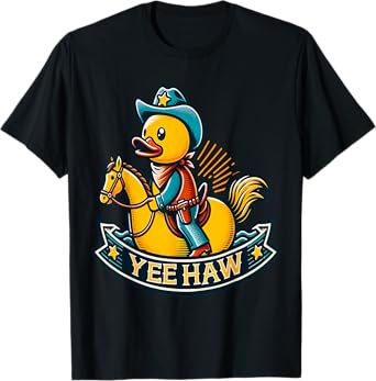 Cowboy Duck riding Horse Yeehaw Wild West Rubber Duck T-Shirt