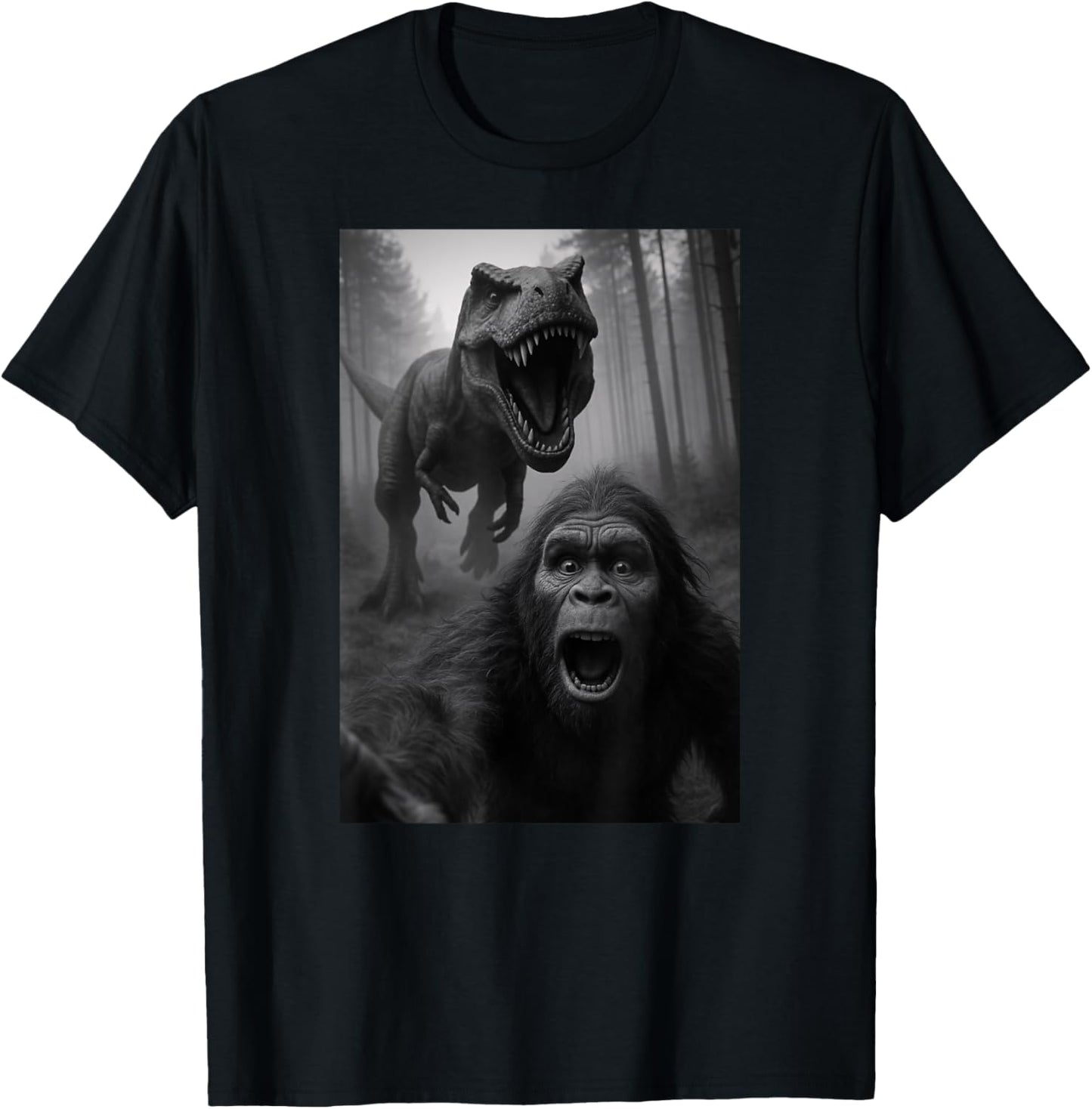 Funny Bigfoot Selfie Trex Dinosaur Boys Girls Kids T-Shirt
