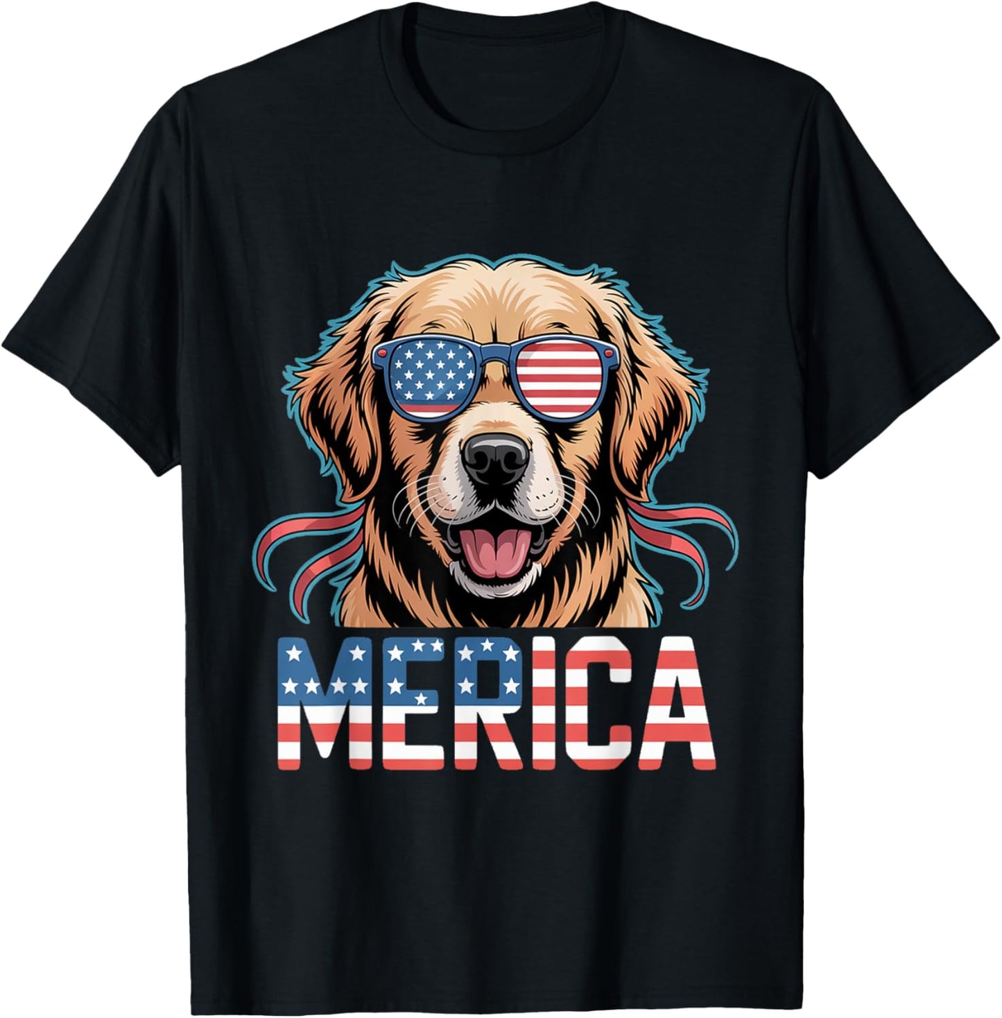 Golden Retriever Merica Dog Patriotic 4th Of July T-Shirt