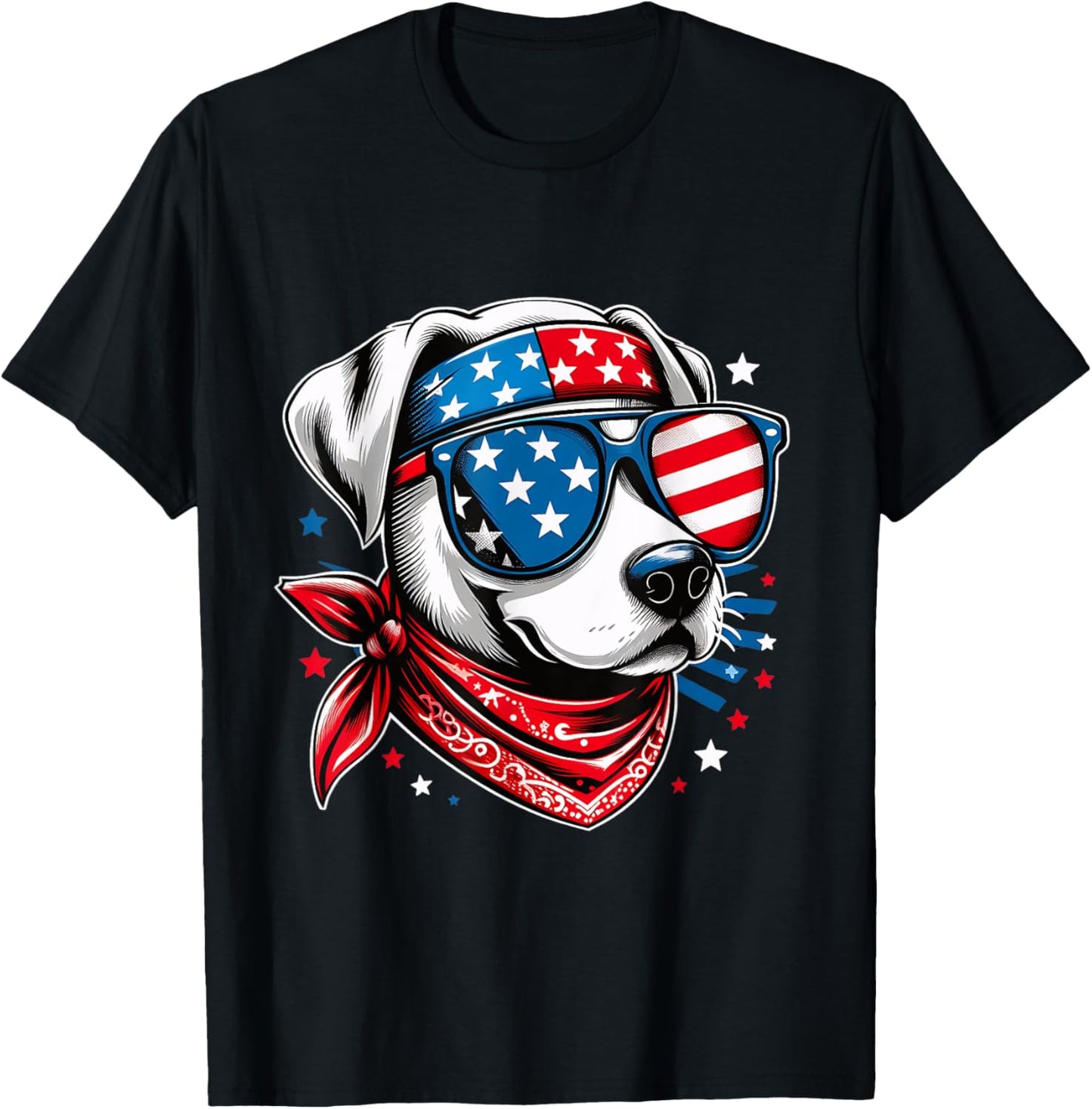 Patriotic Dog with American Flag Dog Sunglasses 4th of July T-Shirt