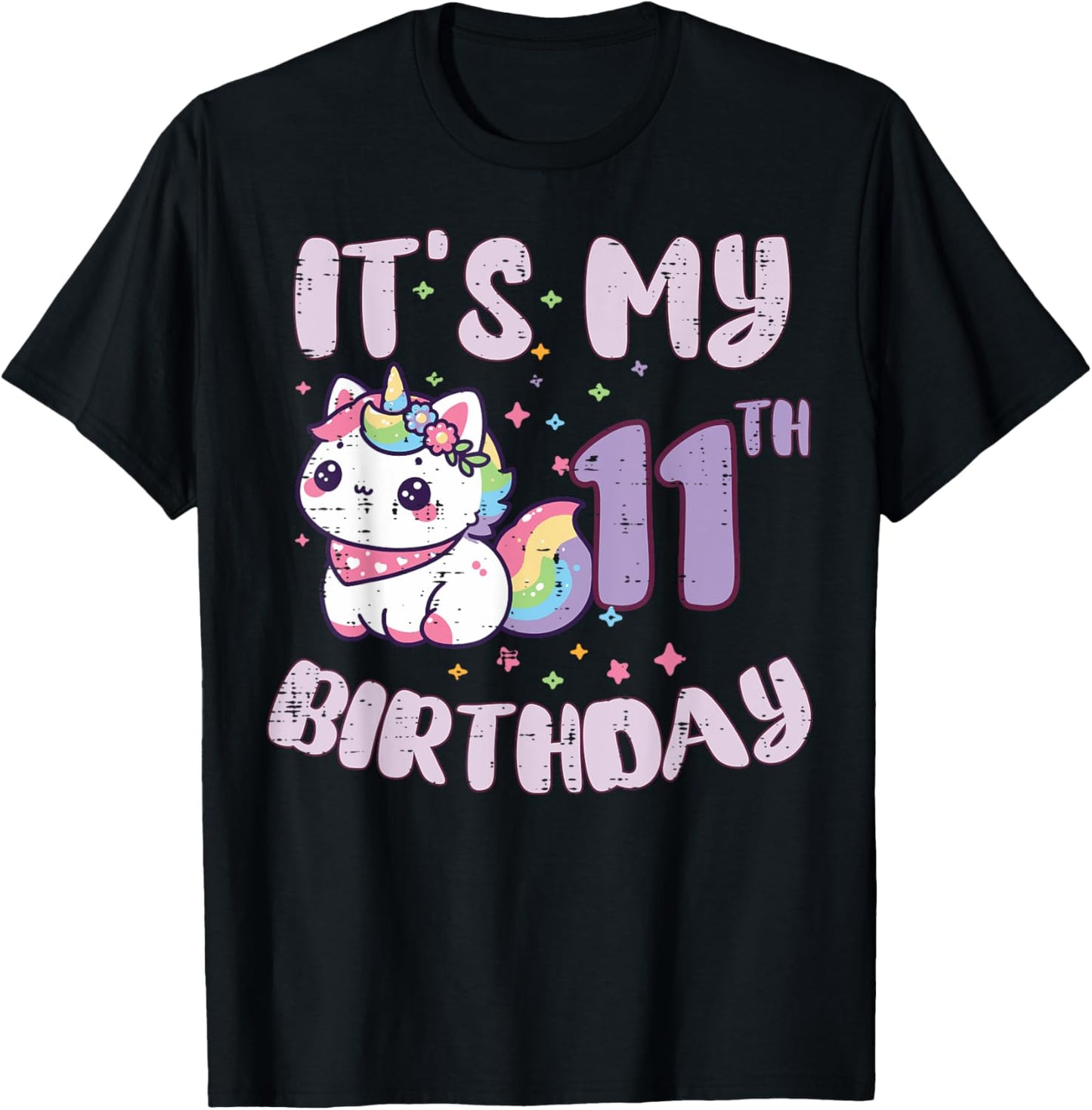 Its My 11th Birthday Unicorn Cat 11 Year Old Bday Girls Kids T-Shirt