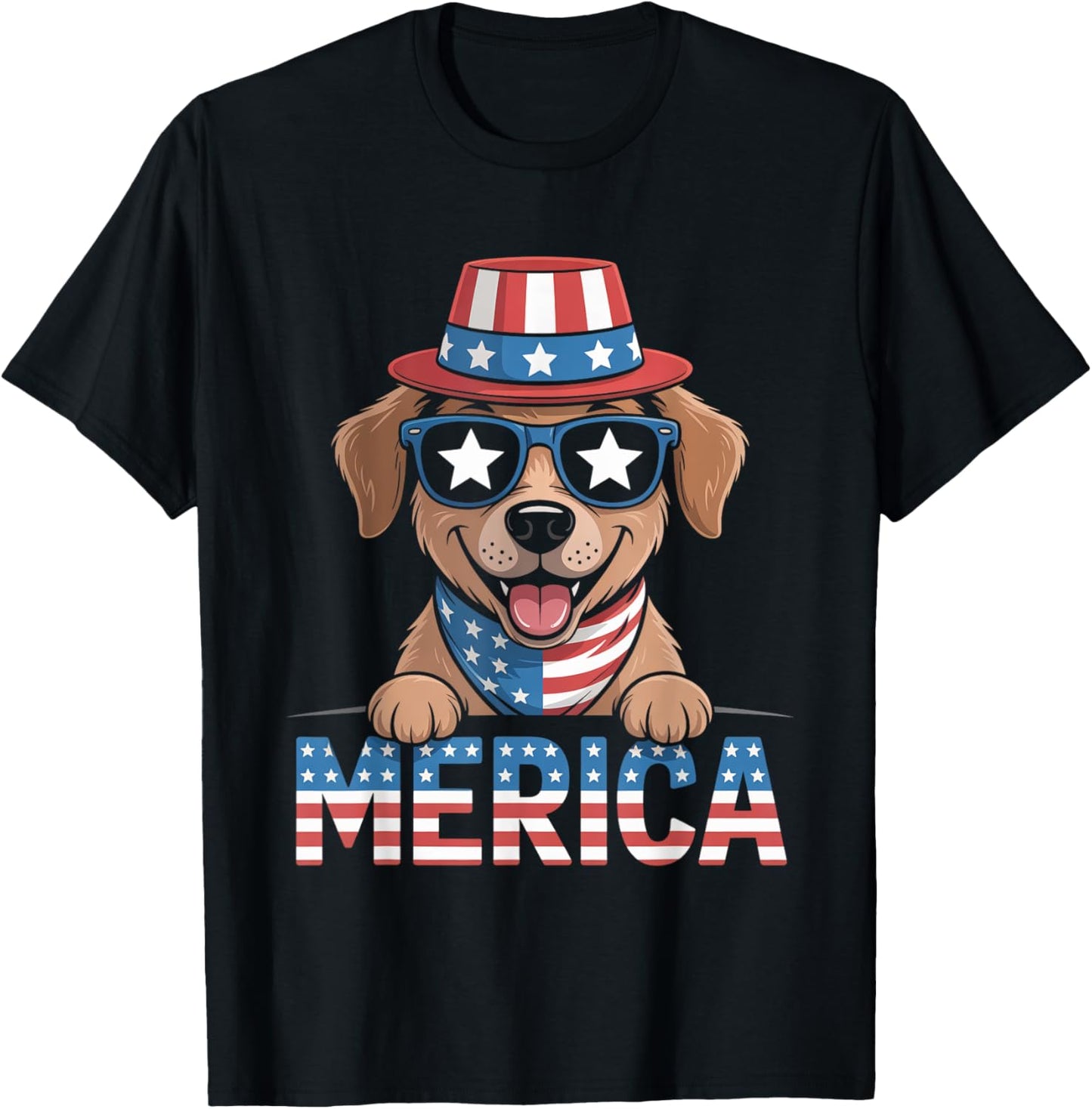 Golden Retriever 4th Of July Merica Patriotic American Flag T-Shirt