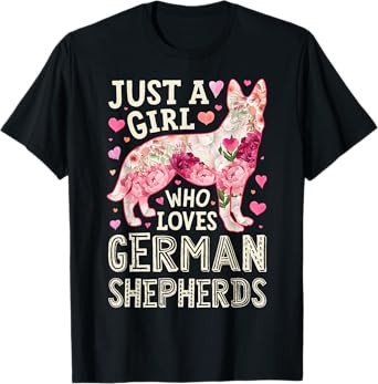 German Shepherd Just A Girl Who Loves Dog Flower Floral T-Shirt