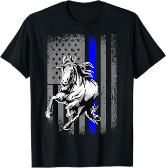Mounted Patrol Police Horse American Flag T-Shirt