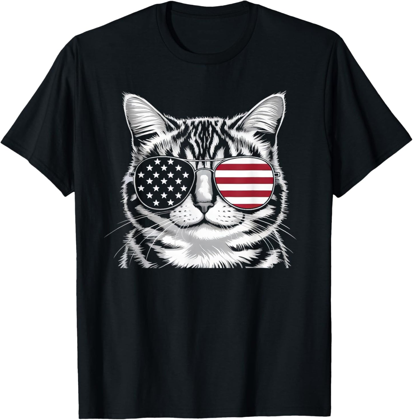 Patriotic Red White Blue USA American Flag Cat 4th of July T-Shirt