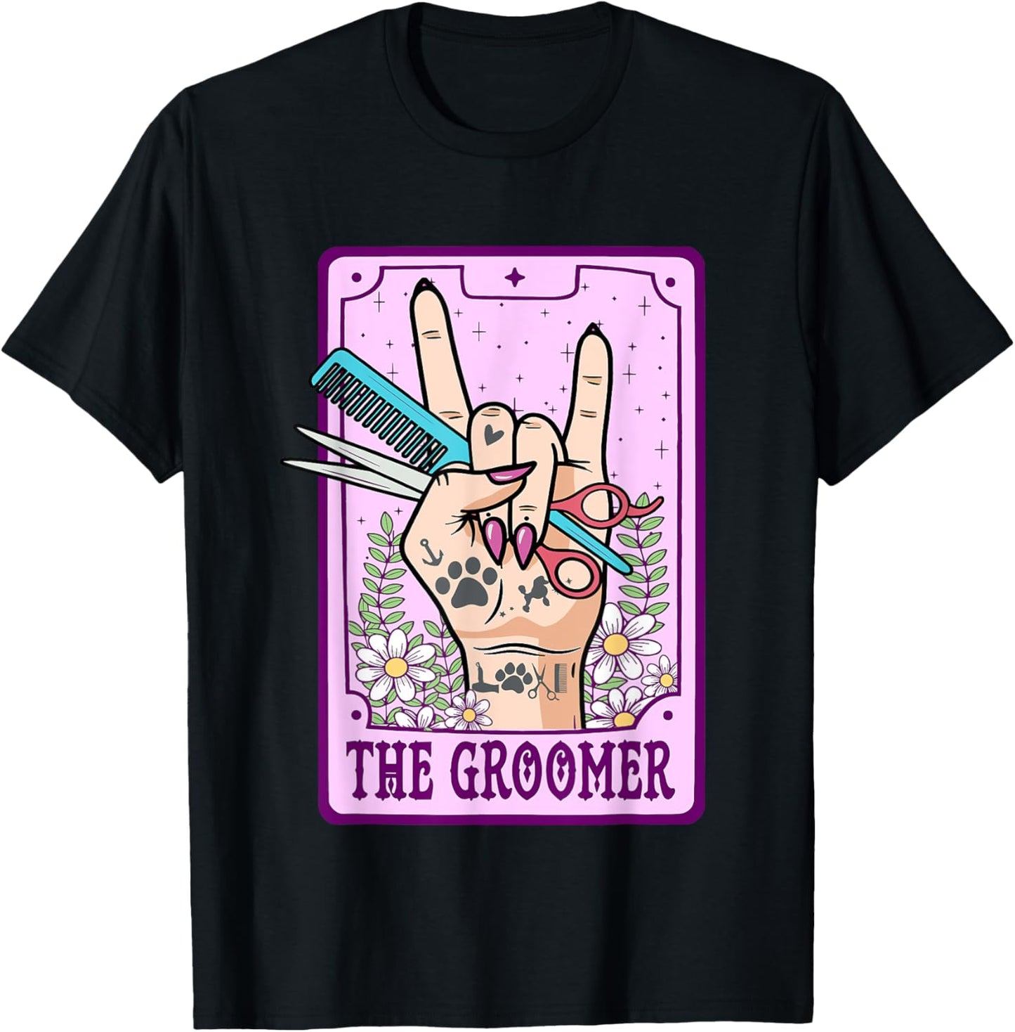 Unisex-Adults Dog Lovers Dog Groomers T-Shirt Black Small Modern Cartoon Fun T-Shirt