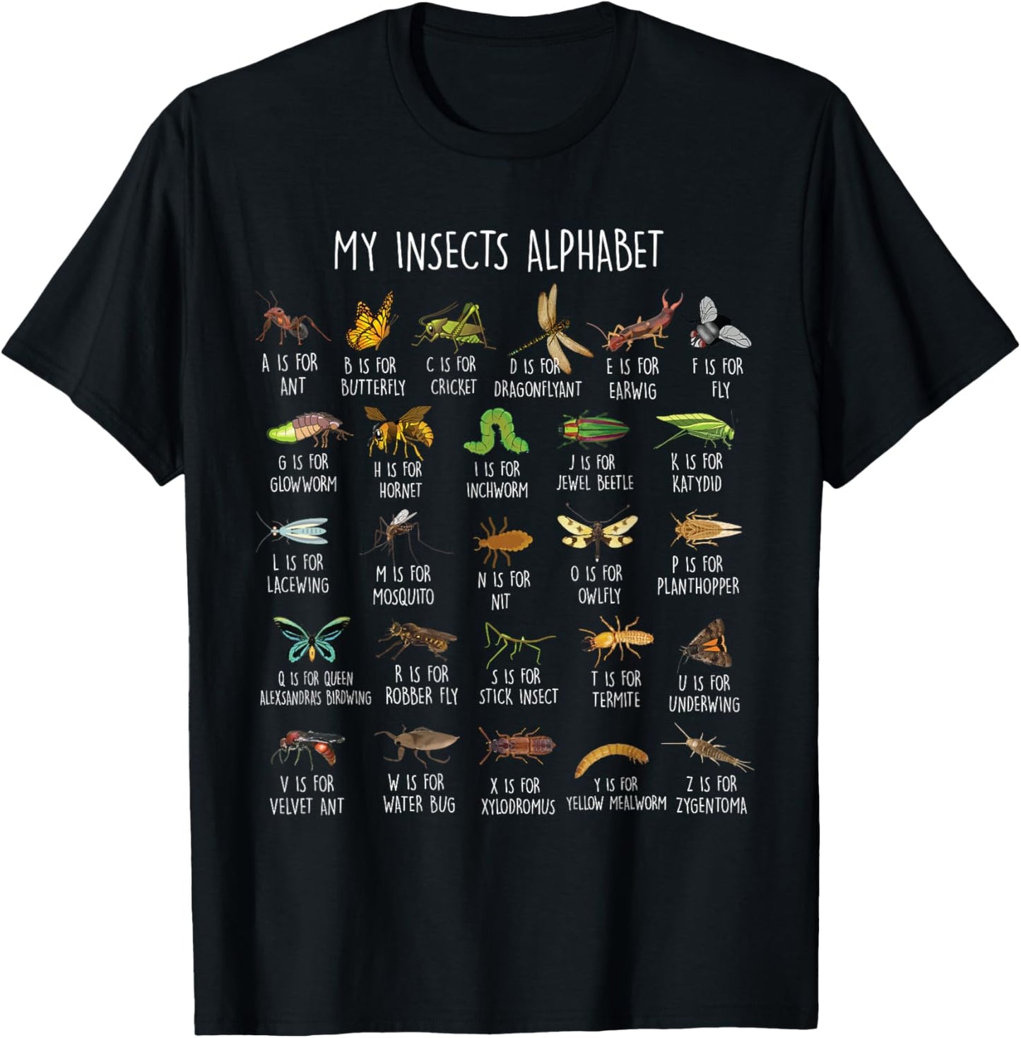 Types Of Insects Alphabet A-Z Identification T-Shirt