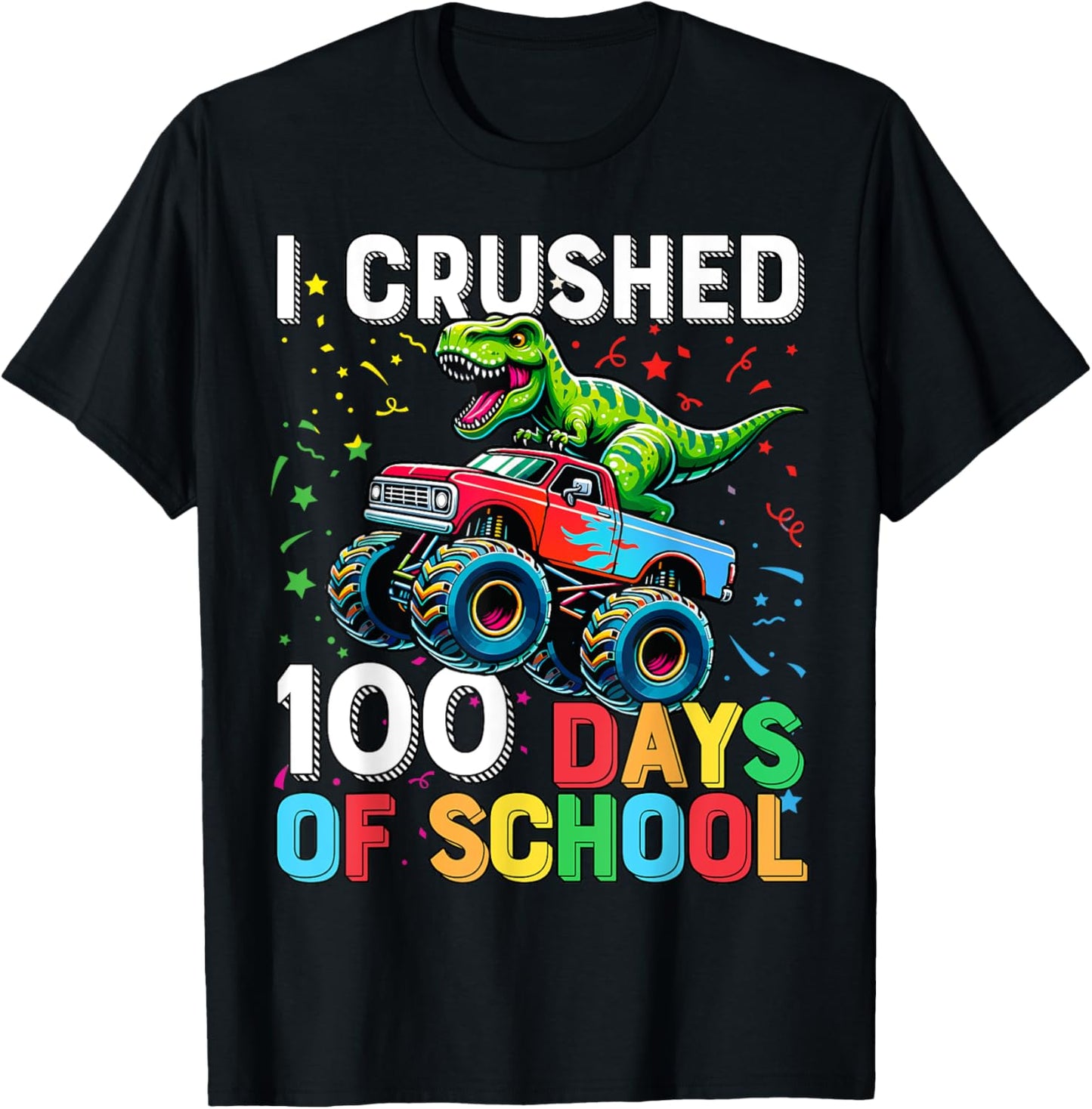 100 Days of School Monster Truck 100th Day of School T-Rex T-Shirt