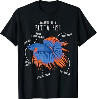 Betta Fish Siamese Fighting Fish Anatomy, Funny Aquarium Pet T-Shirt
