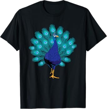 Blue Peacock Print Teal Feathers Bird Lover Men Women Gifts T-Shirt