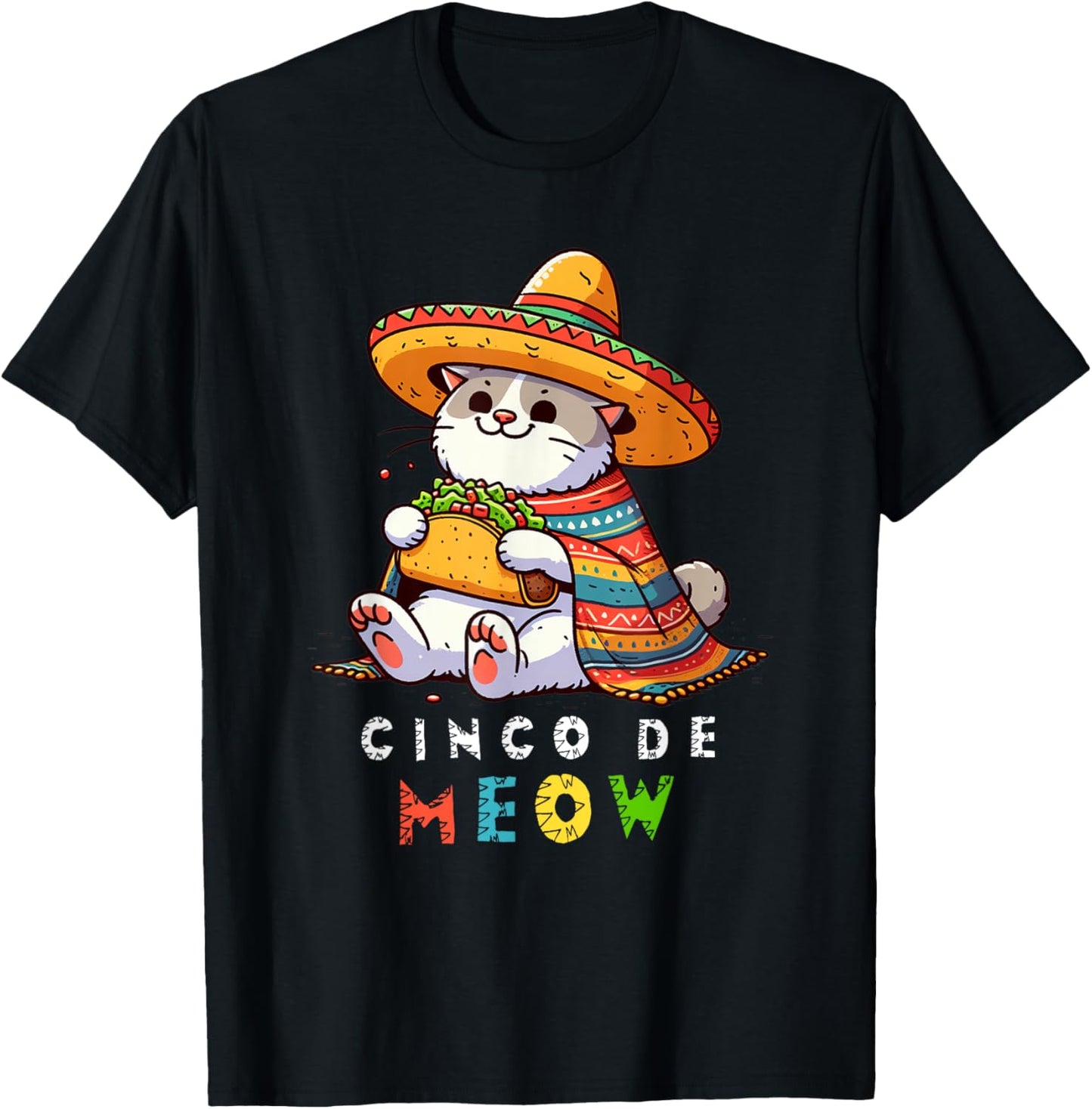 Cinco De Meow with Smiling Cat Taco and Sombrero T-Shirt