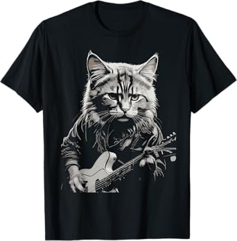 Cute Kitten Music Lover Kitty Funny Rock Cat Playing Guitar T-Shirt