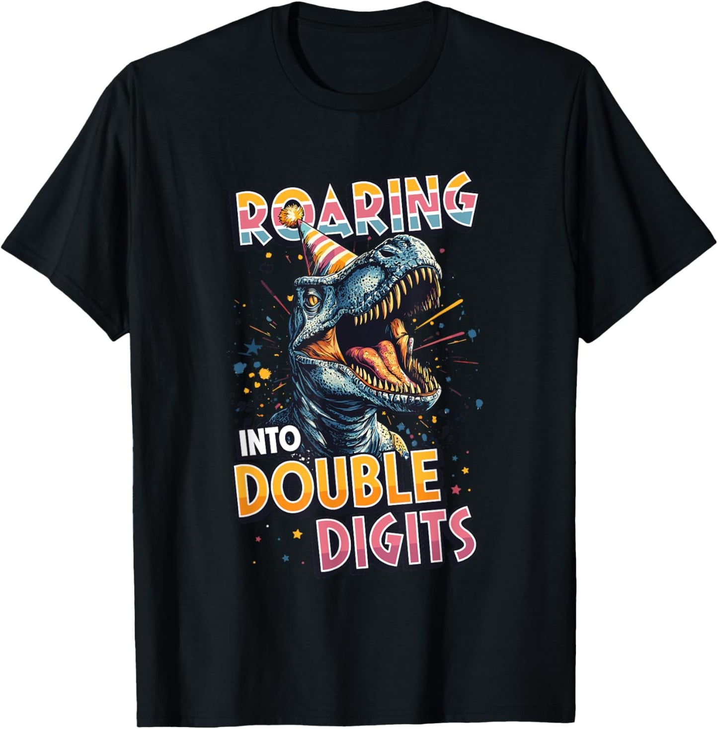 Roaring Into Double Digits 10th Birthday Dinosaur T-Shirt