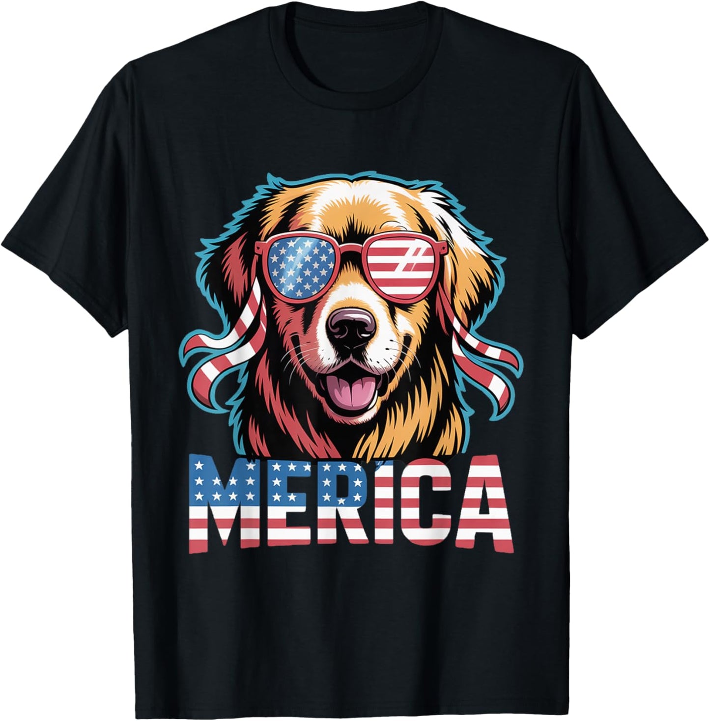 Golden Retriever Merica Dog Patriotic 4th Of July T-Shirt