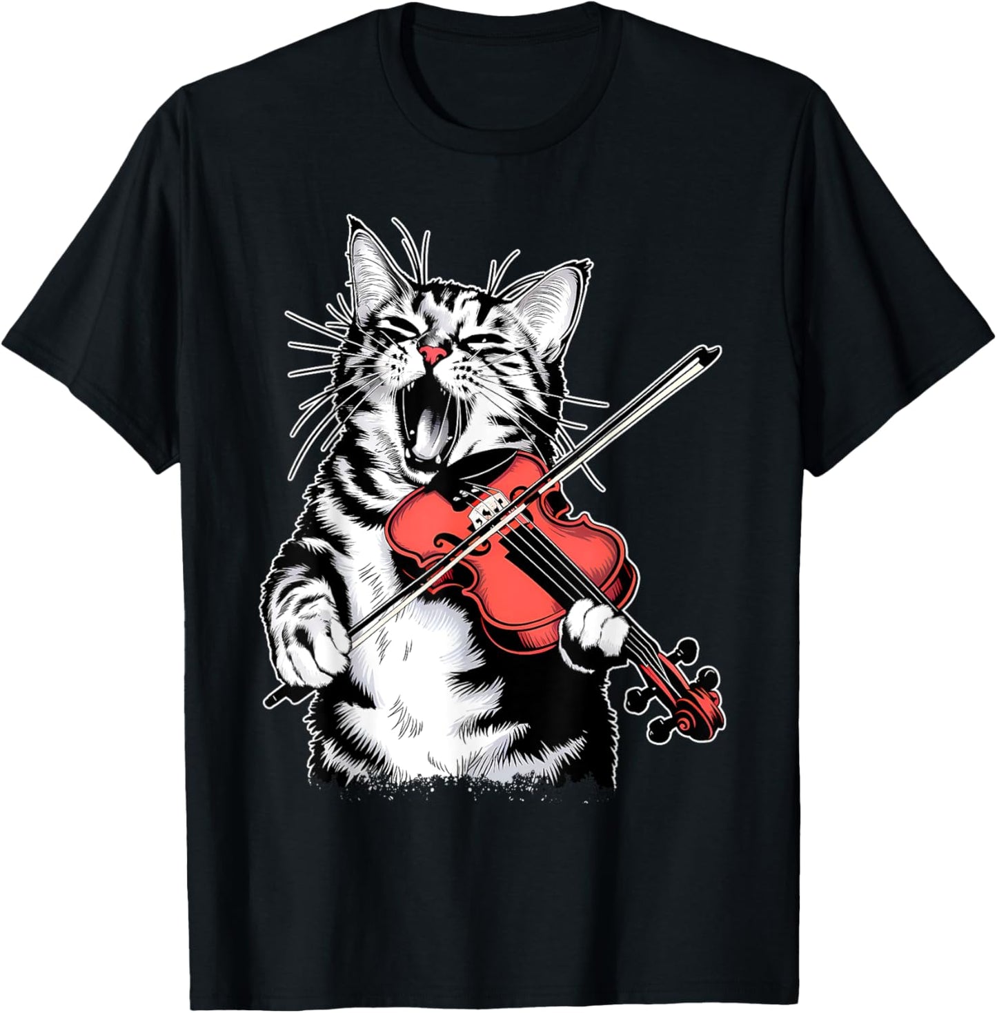 Funny Orchestra Musician Violinist Rock Cat Playing Violin T-Shirt