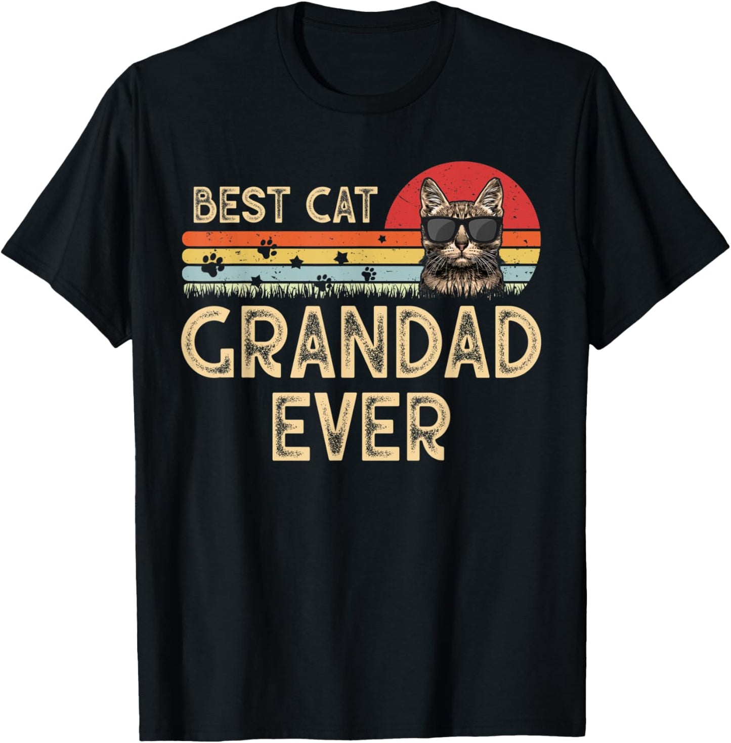 Mens Vintage Best Cat Grandad Ever T-Shirt Cat Daddy Gift T-Shirt