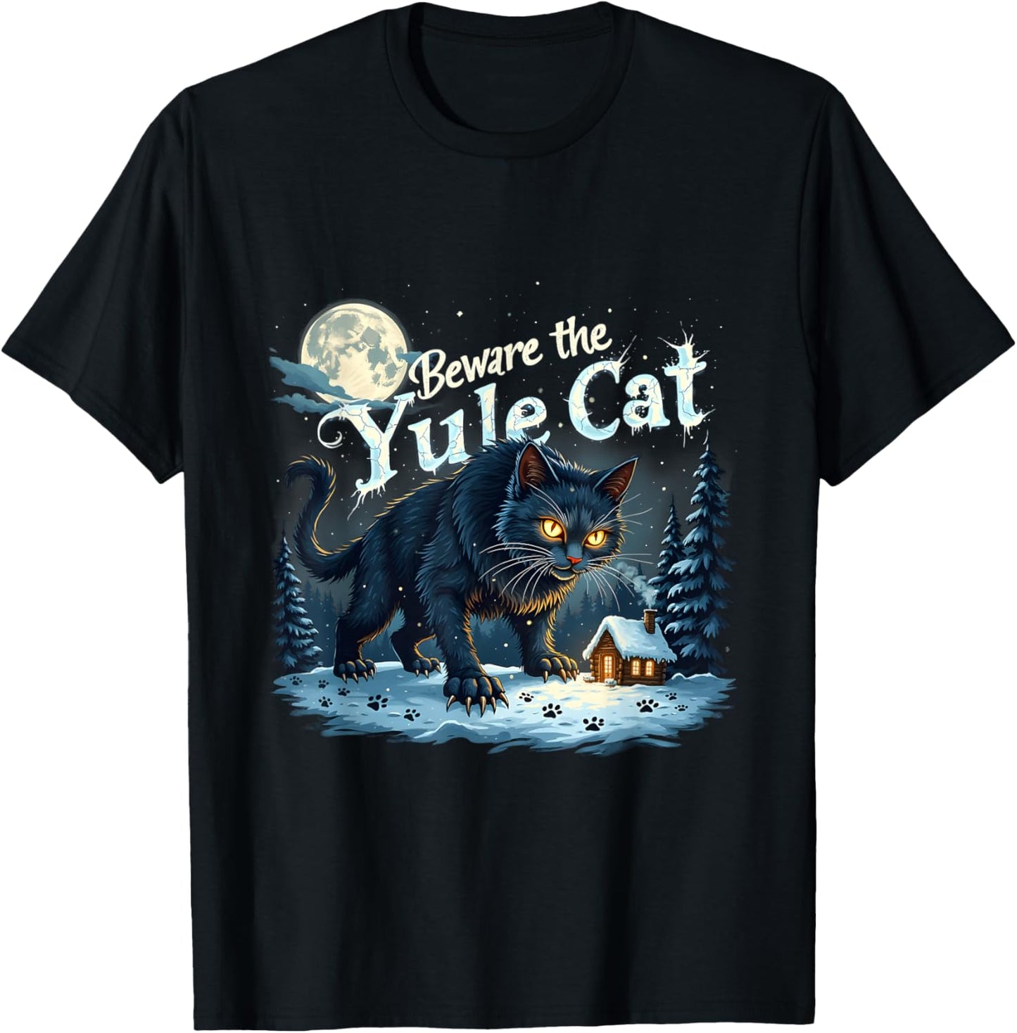 Retro Beware the Yule Cat Winter Black Cat Design Unisex Adult T-Shirt