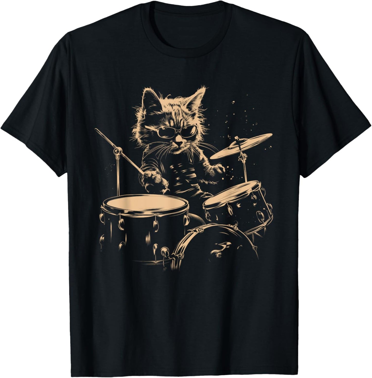 Pop Rock Drummer Cat Kitten Music Playing Drums Music Bands T-Shirt