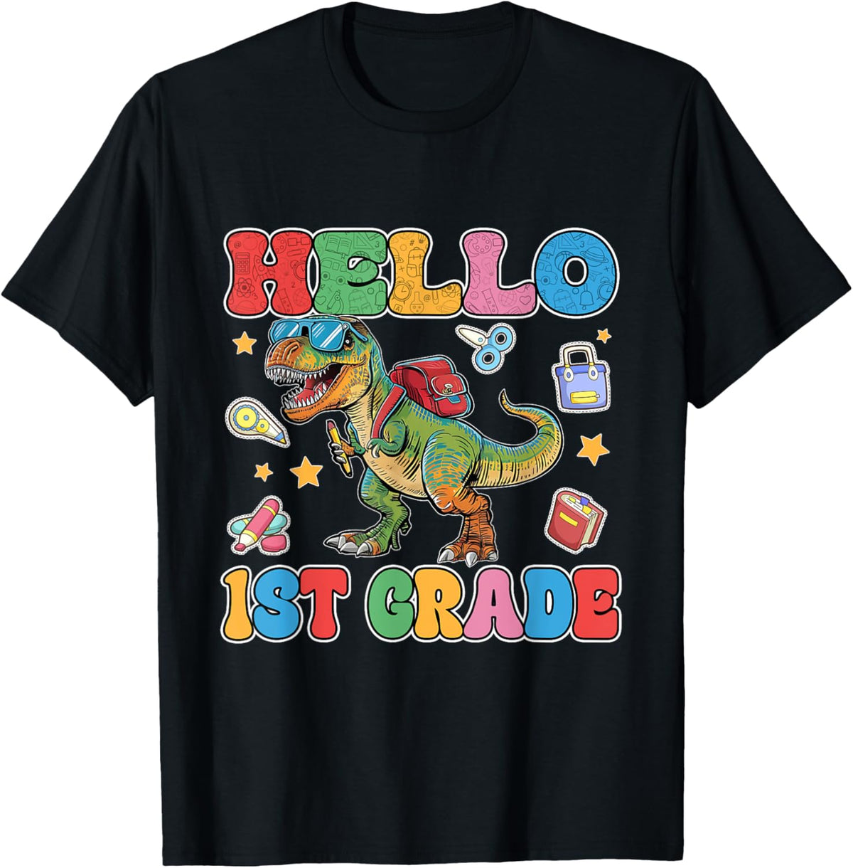Hello 1st Grade Happy First Day of School Dinosaur T Rex T-Shirt